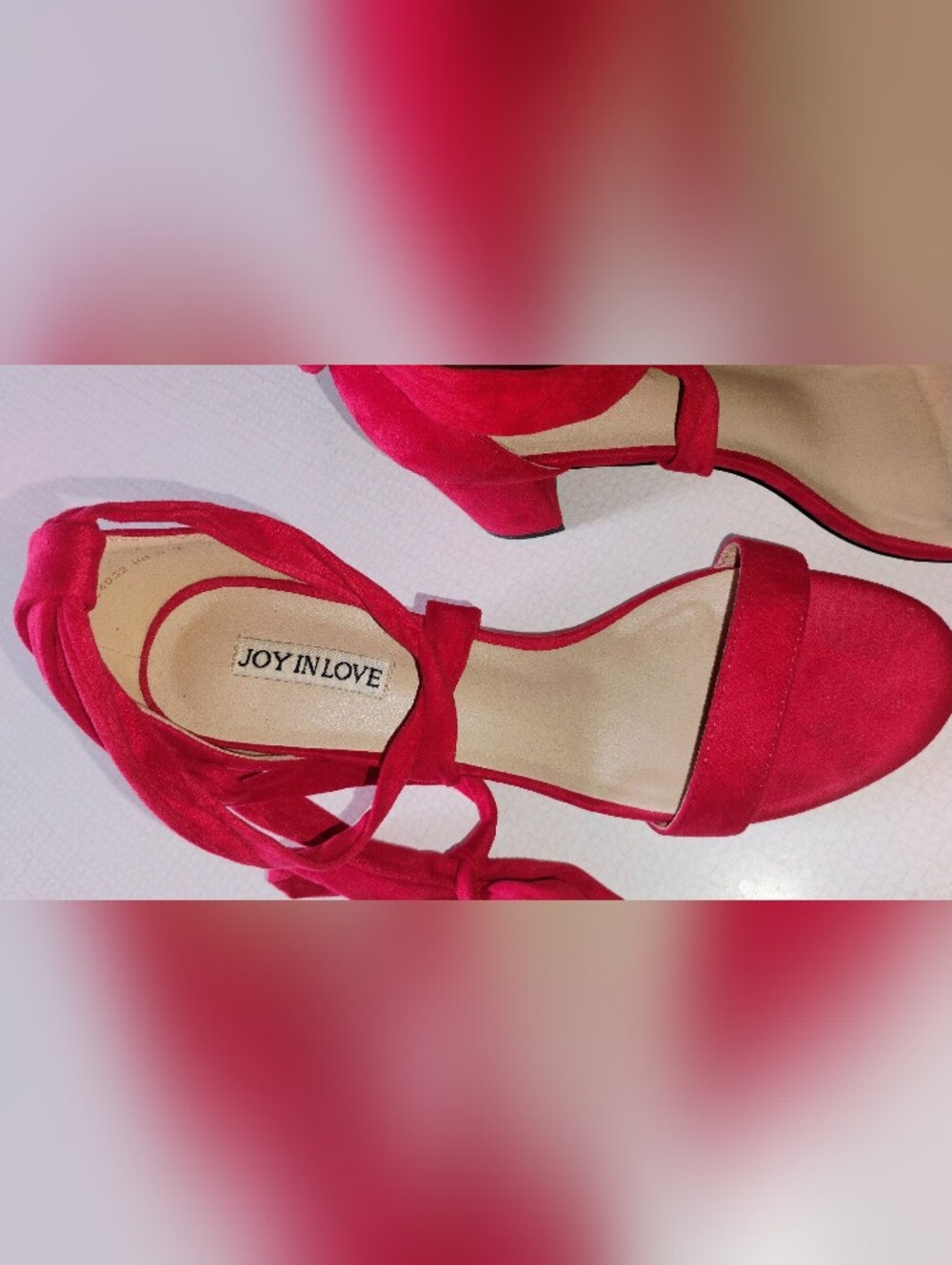 Red Tie-Ankle Block Heel Sandals - Picture 3 of 6